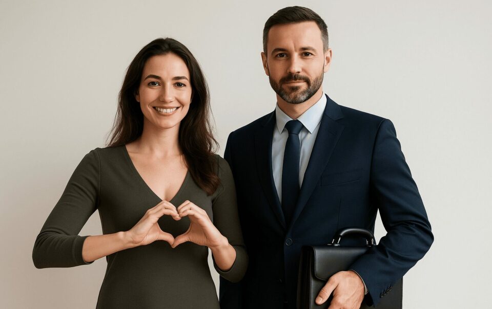 homme et femme au travail mimant l'amour